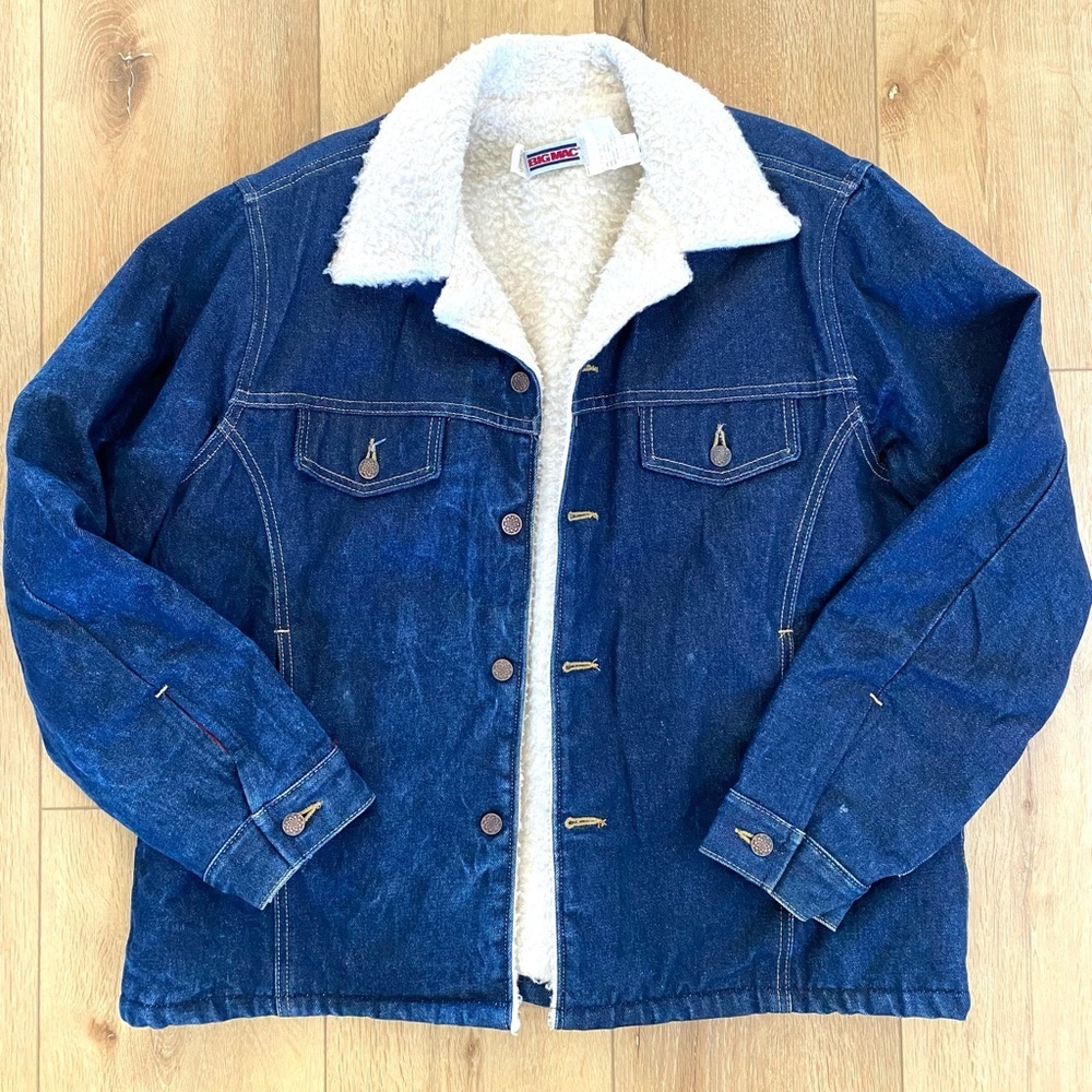 Vintage Big Mac Denim Trucker Jacket Sherpa Chore Work Size 44 Large